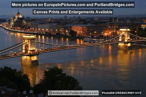 Budapest Chain Bridge, Danube River View, Dusk