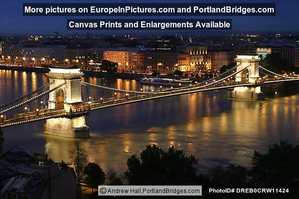 Chain Bridge, Danube River at Dusk, Budapest