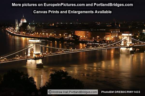 Chain Bridge, Danube River, Parliament Building at Dusk, Budapest