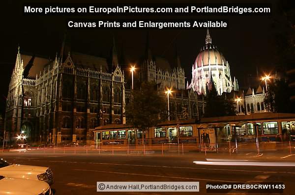 Parliament Building, Tram, At Night, Budapest