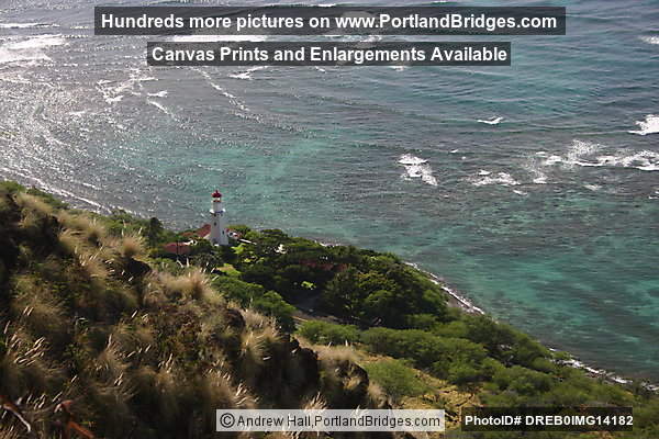 Oahu, Hawaii:  View from Diamond Head top, facing west, Lighthouse