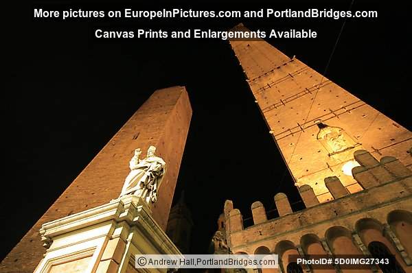 Bologna, Italy:  Asinelli and Garisenda Towers at Night