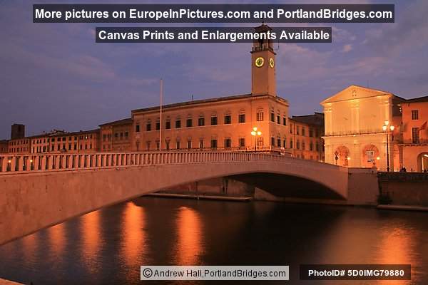 Ponte di Mezzo, Torre dell'Orologio, Dusk, Pisa, Italy
