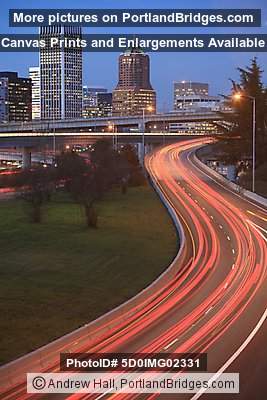 Freeway Car Lights, Portland Buildings, Dusk