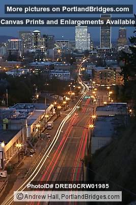 Portland Buildings, Dusk, Car Lights