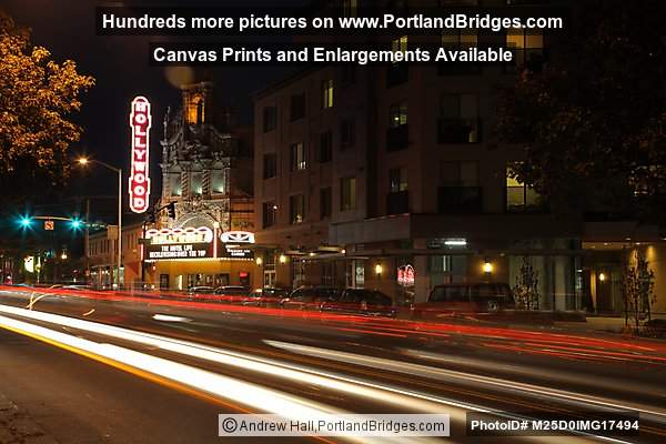 Hollywood Theatre, New Marquee, Night, Car Lights, Portland