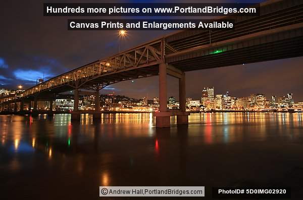 Marquam Bridge, Riverplace in Background, Dusk (Portland, Oregon)