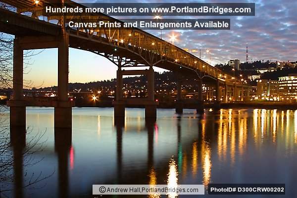 Marquam Bridge, Dusk, Clouds, Willamette River Reflections (Portland, Oregon)