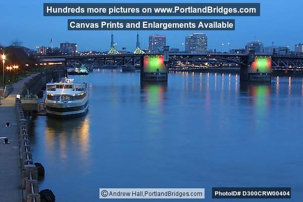 Morrison Bridge, Lighted, Willamette River, Dusk (Portland, Oregon)