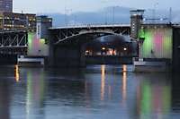 Portland Morrison Bridge Lighted Dusk 