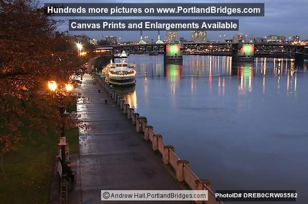Morrison Bridge at Dusk, Willamette RIver, Gov. Tom McCall Waterfront Park (Portland, Oregon)