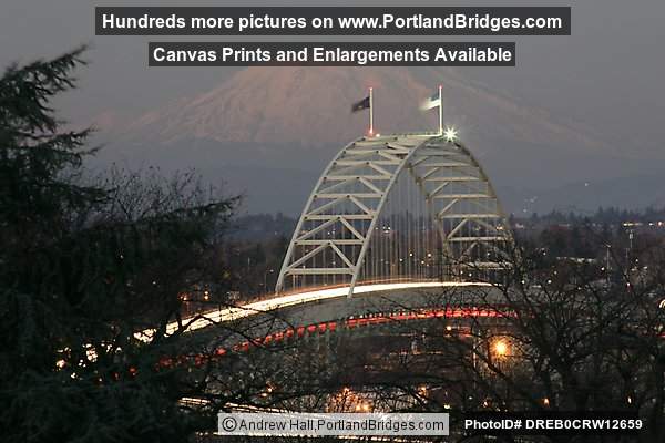 Fremont Bridge with Mt. St. Helens, Car Lights, Dusk (Portland, Oregon)