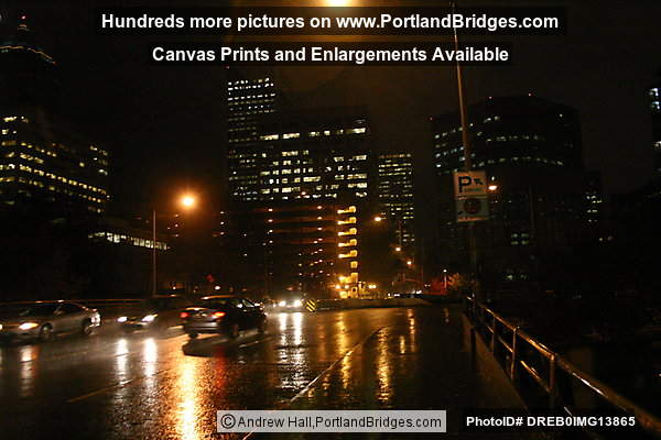 Portland, West Approach of Hawthorne Bridge, Rain, Dusk