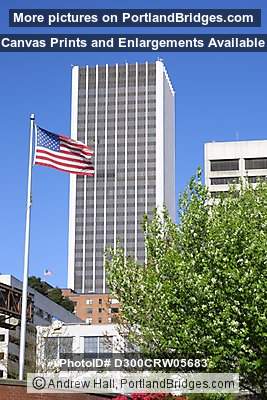 Wells Fargo Tower with US Flag (Portland, Oregon)