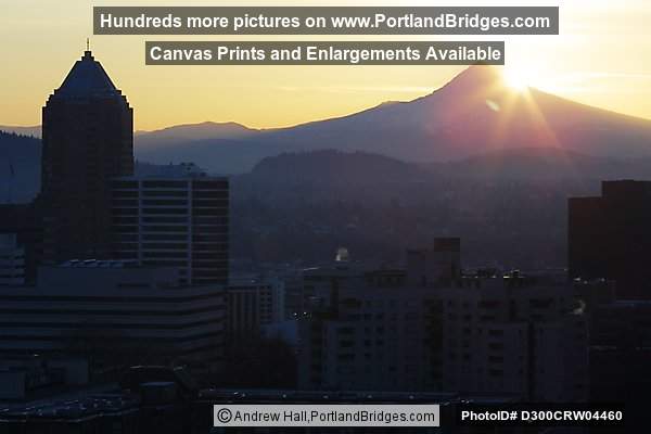 Mt. Hood and Koin Tower, Portland, Daybreak