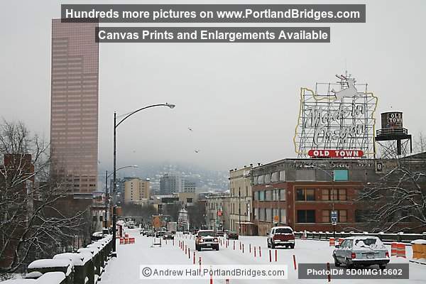 Portland Snow, Former Made in Oregon Sign, US Bancorp Tower