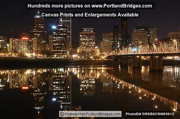 Portland Cityscape, Hawthorne Bridge, River River Reflection, Dusk