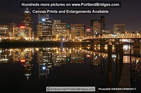 Portland Cityscape, Hawthorne Bridge, River River Reflection, Dusk