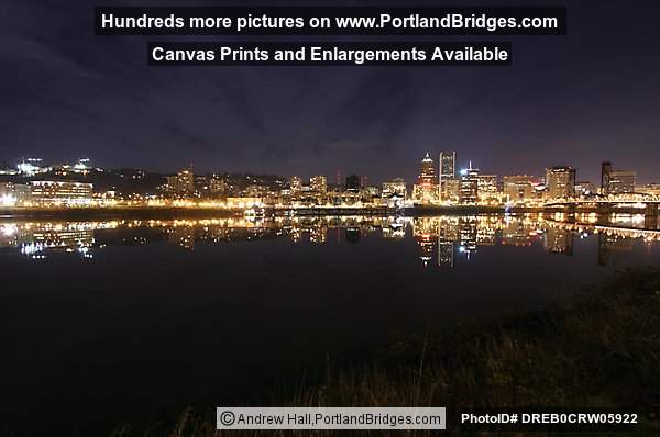 Portland Cityscape, River Reflection, Dusk