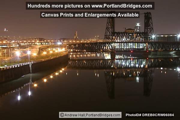 Steel Bridge, Willamette River, Reflection, Night (Portland, Oregon)