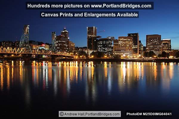 Hawthorne Bridge, Portland Skyline, Reflections, Dusk
