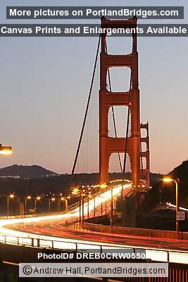 Golden Gate Bridge At Dusk, Car Lights