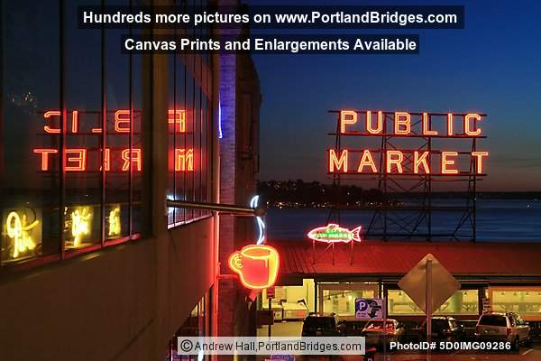 Seattle, Near Pike Place Market, Elliot Bay, Dusk