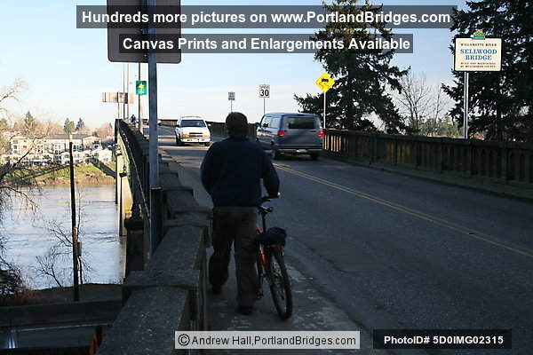 Bicyclist on Old Sellwood Bridge (Portland, Oregon)