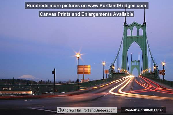 St. Johns Bridge, Light Streaks, Dusk (Portland, Oregon)