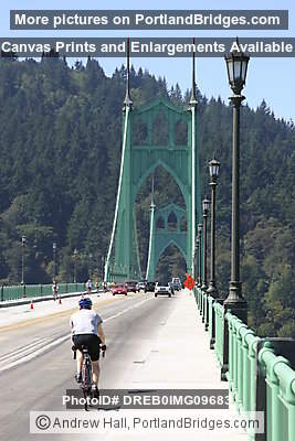 St. Johns Bridge with cyclist (during Bridge Pedal 2005) (Portland, Oregon)