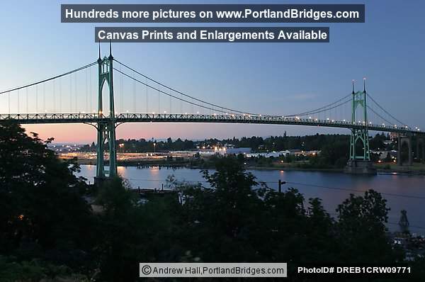 St. Johns Bridge, Side View, Lights, Dusk (Portland, Oregon)