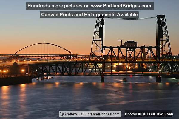 Willamette River, Steel Bridge, Dusk (Portland, Oregon)
