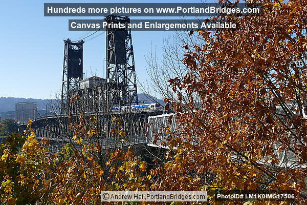 Steel Bridge, Fall Leaves, from Eastbank Esplanade (Portland, Oregon)