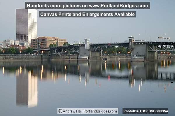 Willamette River reflections, Morrison Bridge, US Bancorp Tower, Morning (Portland, Oregon)